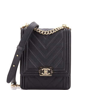 Chanel Small North South Boy Flap Bag Chevron Lambskin